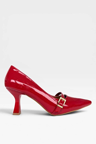 Liger Women's Single Strap Buckle Pointed Toe Heeled Shoes Red