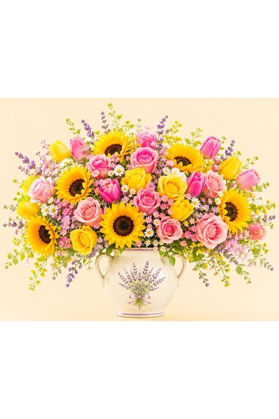 OEM Elegant Canvas Painting with Sunflowers and Roses – Size 60x40 cm