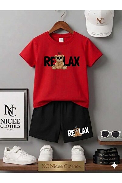 NC Nicee Clothes Summer Children's T-Shirt Shorts Unisex (Black Relaxed Bear ...
