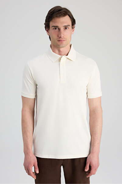 Twn Slim Fit Ecru Pique Textured T-Shirt