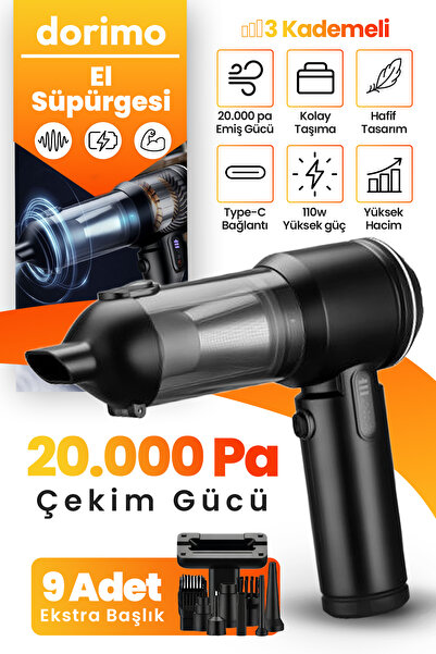 20.000Pa Şarjlı Araç Süpürgesi Güçlü Emiş Kablosuz El Süpürgesi Ev Ofis Vakum Temizleyici
