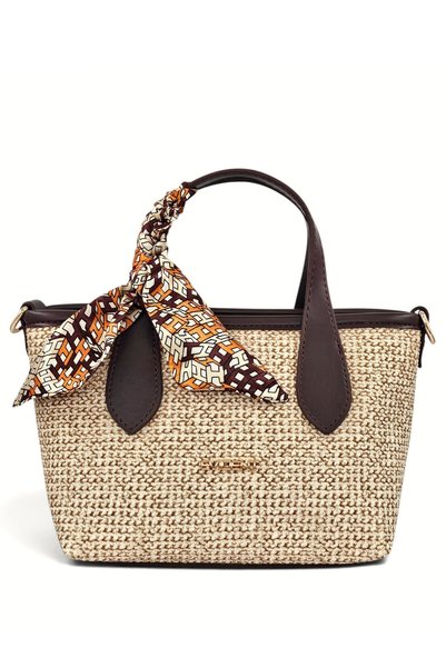 Evident Brown, Straw Look, Scarf, Crossbody Strap, Minimalist, Hand & Shoulder Women's Bag