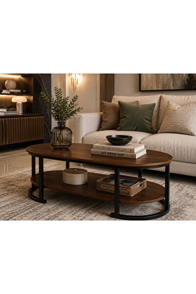 Crestj Luxurious Oval Design Coffee Table with Stylish Lower Shelf for Organi...