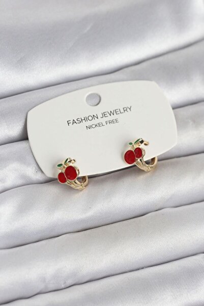 norsary Cherry Model Gold Color Brass Children's Earrings