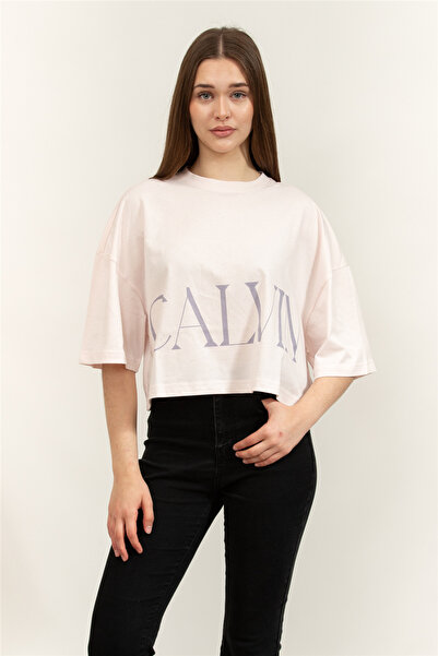 Calvin Klein Ss Cropped Graphic Kadın Bisiklet Yaka T-Shirt Pembe