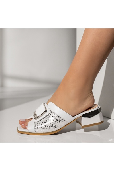 Modlet.ro Women's white block-heeled mules ANA5
