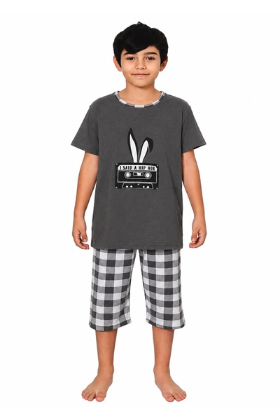 Serena Pijama băieți cu maneca scurta si pantalon 3/4- culoare gri inchis