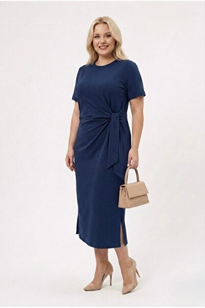 Koza Butik Women's Plus Size Short Sleeve Waist Tie Detail Dress 5303-25