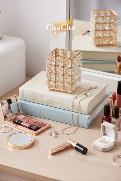 ChaCha Home Metal Decorative Organizer with Crystal Stones – Candle Holder & Jewelry Box