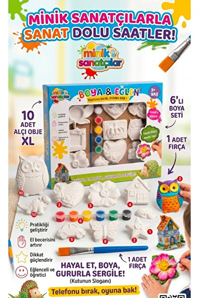 HEDİYESEPETİ1643 Minik Sanatçılar Boya & Eğlen Seti - 10'lu XL Alçı Figür Boy...