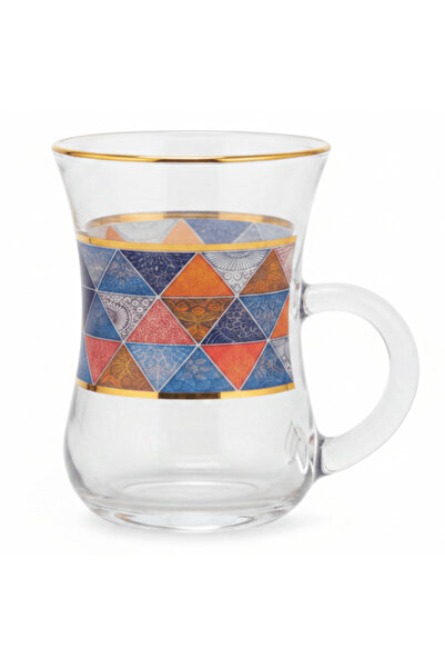 AKDC Elegant Geometric Glass Tea Mug — 100 ml | Turkish-Style Handled Cup