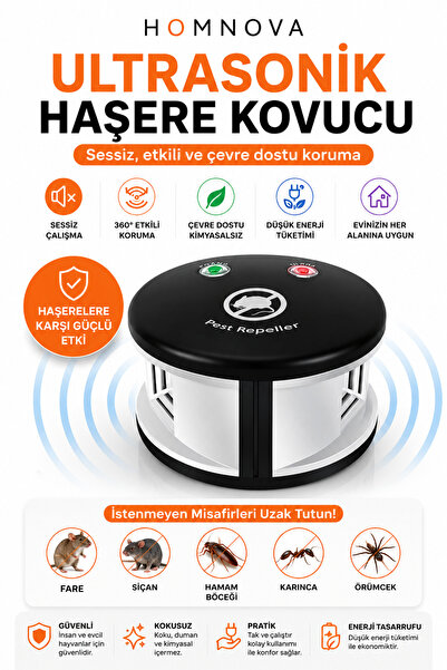 Homnova Ultrasonik Haşere Kovucu Fare Böcek Hamam Böceği Karınca ve Örümcek K...