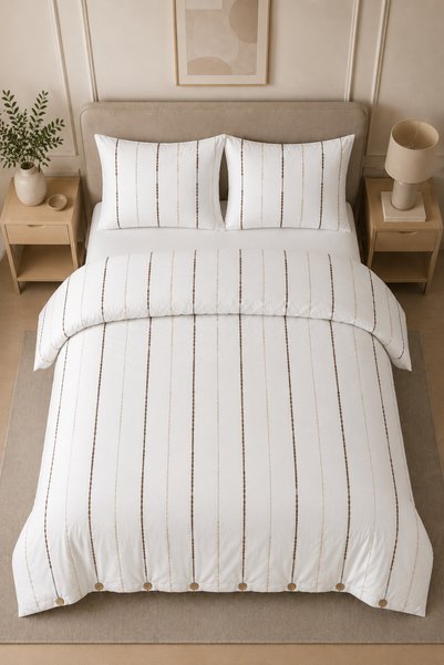 XVA Luna Double Duvet Cover Set |   240X220 cm |   2 Pieces 50X70 cm with Pillowcases |   Premium Striped Design