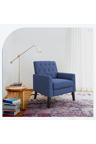 homejoyz Armchair Linen Fabric and Svedy Wood-Navi-72X70X85 cm
