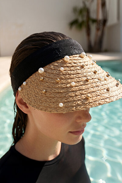 Remsa Mayo Pearl Visor Straw Hat Sunscreen Visor Rş-2135 Camel