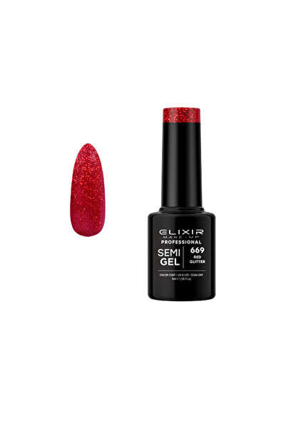 Elixir SEMI GEL (ΗΜΙΜΟΝΙΜΟ ΒΕΡΝΙΚΙ) - 669 (Red GLITTER) 5ML