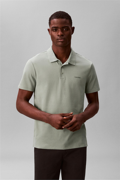 Calvin Klein Ss Tech Birdseye interlock Polo Erkek Polo Yaka T-Shirt Bej