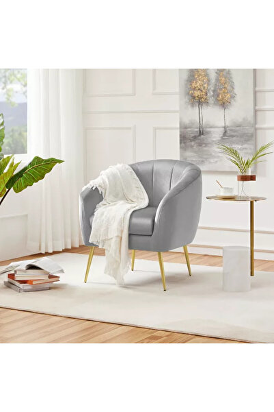 homejoyz Velvet and Wood Fabric Chair Suede - Silver - Light Gray - 85X80X85 cm
