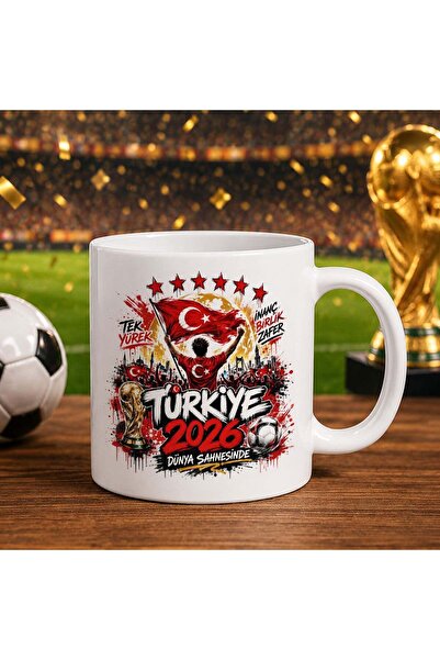 Bk Gift Turkey Fan Themed World Football Cup Designed White Trophy Cup - 4 Si...