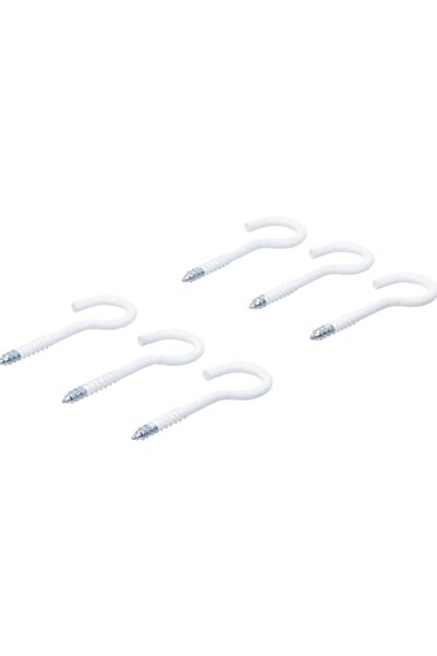 OEM Set 6 Metal Threaded Hooks, UP999, 60 mm, White Plastic Coating