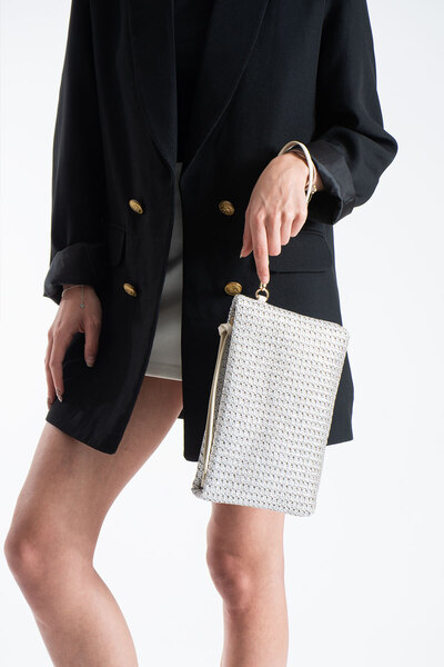 DEV 3 ADAM Geantă clutch pentru femei din răchită argintie - Design modern te...