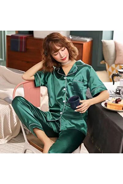Alsadfine innovations Women's Satin Pajama Set, Short Sleeve, New Season, Dif...