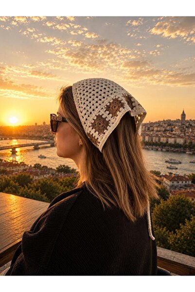sema aksesuar Knitted Floral Motif Handmade Bandana - Knitted Hair Accessory ...
