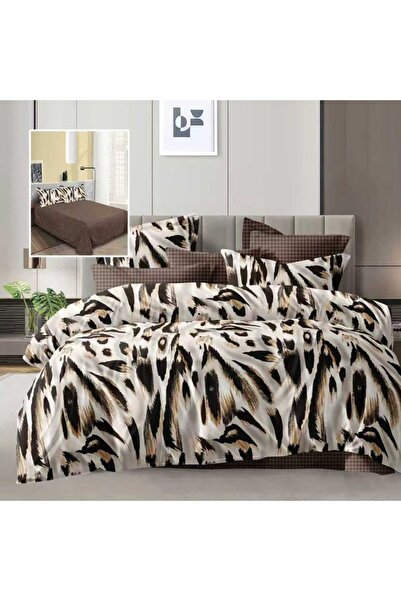 Pucioasa Lenjerie de pat dublu, imprimeu animal print maro