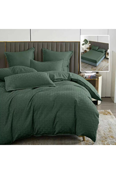 Pucioasa Duvet Cover Set NATUR Solid Color STRIPE 6 PIECES WITH COVER (GREEN)