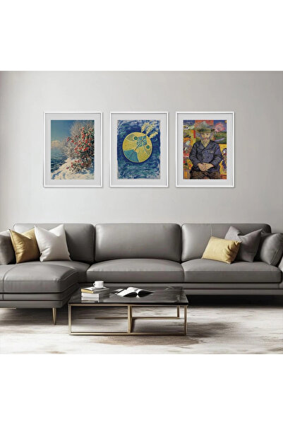 KOLAJTASARIM Set de picturi din lemn cu 3 piese, cu ramă albă, Diverjan Art Trio