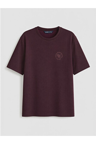 LC Waikiki New Season Burgundy Crew Neck Printed Men's T-Shirt