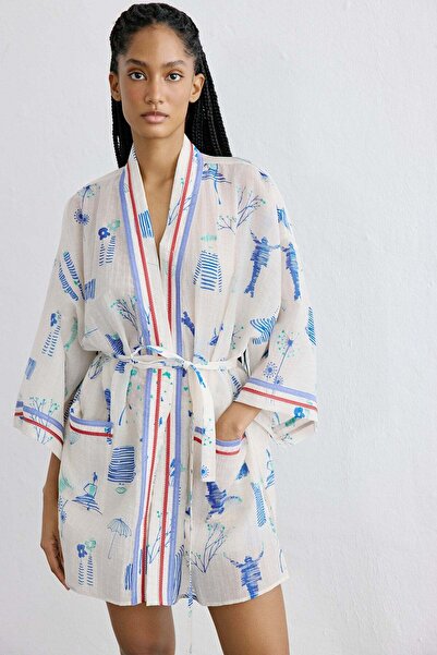 Rue Studio Kontrast Şerit Detaylı Multi Kimono