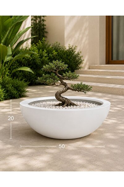 Yades Premium Beyaz Geniş Bonsai Saksısı