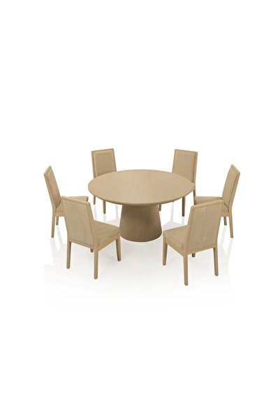 Midas Furniture WOODEN DINING TABLE SET 6 CHAIRS 150X75 CM BEIGE