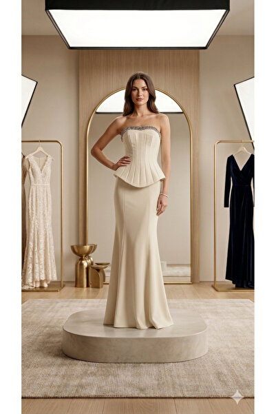 Hot Contact New Season Strapless Stoned Corset Evening Dress 5344