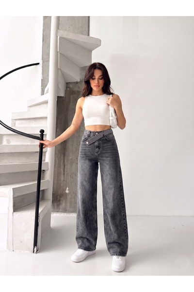 KENE JEANS Τζιν ίσιας γραμμής με λεπτομέρειες από πέτρα και μαύρη εφαρμογή, σ...