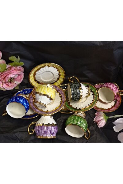 BY.RAYKA PORSELEN El Dekor Nurancamix Porcelain Hand-Painted 6-Piece Cup Set