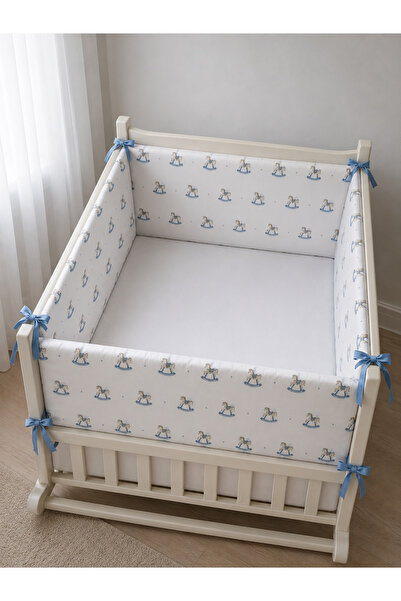 Jaju Baby 70x140 (4 Kenar) Pamuklu Mavi At Fermuarlı Beşik Kenar Koruma – Beb...