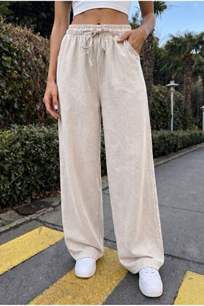 alanora Women's High Waist Wide Leg Elastic Waist Linen Pants