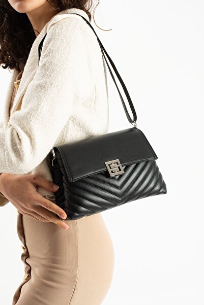 WİKİDAYS.S MODA TRENDİ Women's Quilted Shoulder Bag - Geometric Lock and Flap...