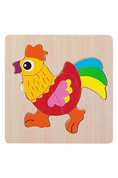 OEM Puzzle educativ din lemn pentru copii, Cocoș (5 piese) 15x15cm, piese col...