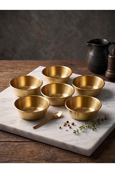 FARALYAHOME 6'lı Gold Renk (11CM) Lüks Sosluk ve Çerezlik Seti - Minimalist S...