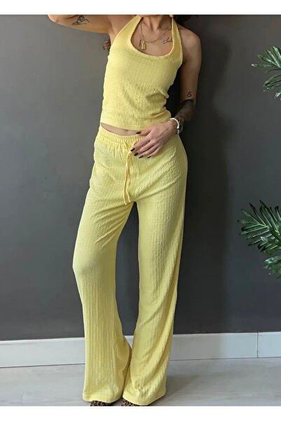 rose tml giyim Women's Halter Neck Blouse and Wide Leg Pants Two-Piece Set