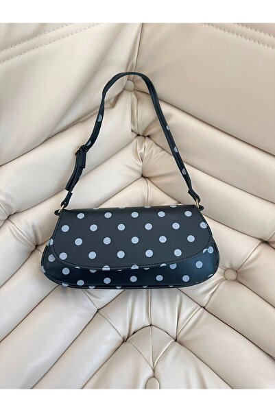 minebag Cover Detailed Mini Baguette Women's Shoulder Bag Betty Black Polka Dot