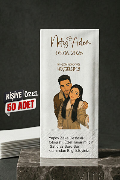 viramagnet Kişiye Özel Resimli Ve İsim Baskılı Söz Nişan Düğün Peçetesi