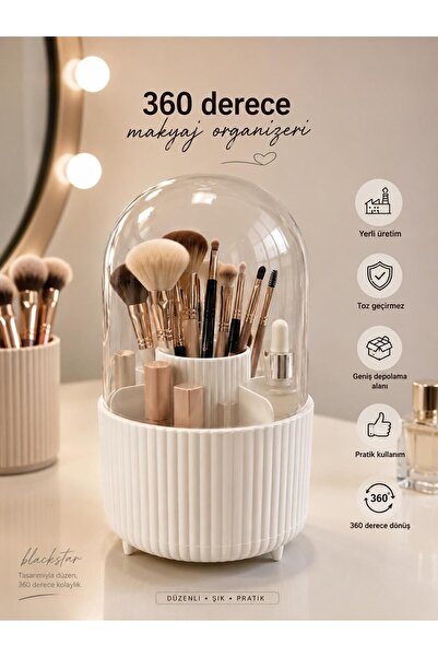 Galeriyo 360 Rotatable Brush Cosmetic Makeup Organizer with Transparent Lid W...