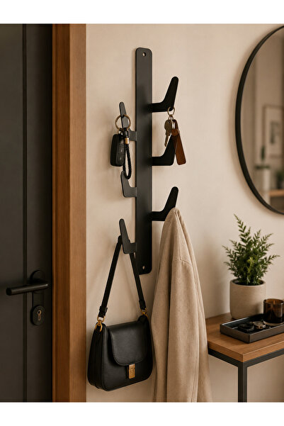 YDGR Modern Kaktüs Duvar Askılığı Siyah Metal Yapışkanlı Anahtarlık Çanta ve Havlu Askısı 42 Cm
