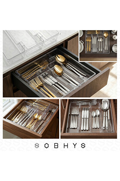 SOBHYS Clear Acrylic Drawer Organizer, 28×33×4 cm, Heavy-Duty 390 g, Multi-Compartment Storage Tray