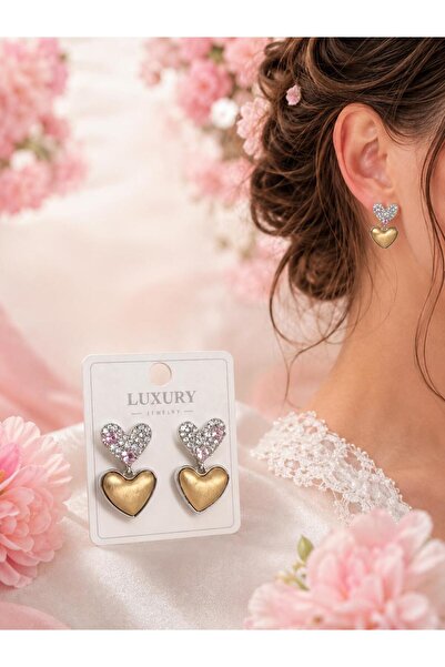 Up Atelier Summer Collection Beach Fashion Zircon Stone Heart Model Earrings