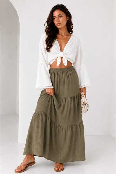 Zylen Muslin Textured Layered Maxi Skirt